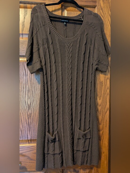 Fashion Bug Dresses & Skirts - Chocolate Brown Cable Knit Short Sleeve Sweater Dress By Fashion Bug - Size XL